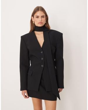ASOS Cinch Shoulder Pad Blazer With Scarf Co Ord - Black