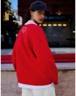 Bershka Looney Tunes Oversize Print Long Sleeve Polo Shirt - Red