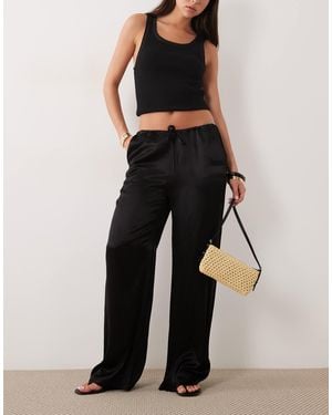 SNDY'S Satin Drawstring Wide Leg Trouser - Black