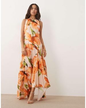 ASOS Sleeveless Racer Hanky Hem Maxi Dress - Orange