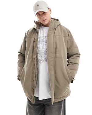 Hollister Fleece Padded Heavyweight Parka Jacket - Natural