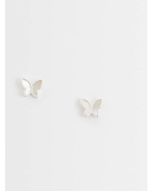 Kingsley Ryan Enamel Butter-Fly Stud - White