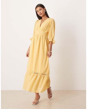 Lovedrobe Gingham V Neck Midaxi Dress - Natural