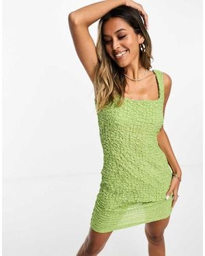 Lola May Square Neck Popcorn Texture Mini Dress - Green