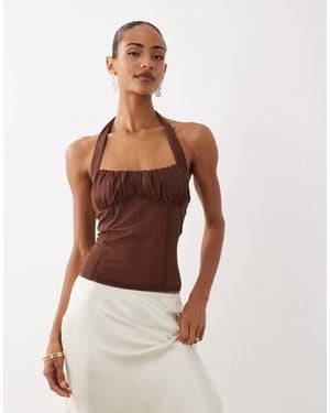 ASOS Ruched Square Neck Corset Look Halter - Brown