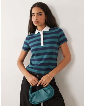 GOOD AMERICAN Polo Super Elasticizzata Verde E Blu A Righe