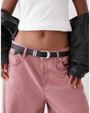 Weekday Slim Western Belt With Silver Buckle - Pink