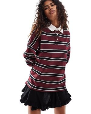 Minga London Striped Relaxed Rugby Polo Shirt-purple - Red