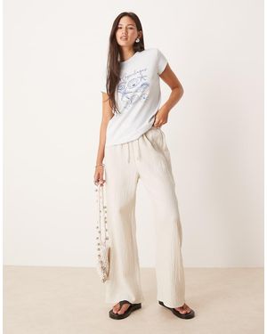 Mango Cheesecloth Pull On Pyjama Trouser - Natural
