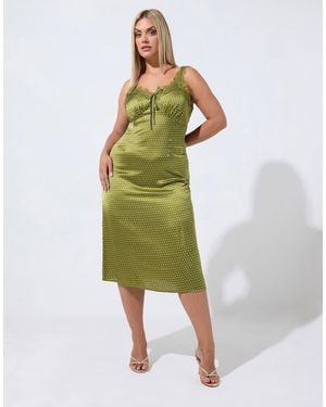 Yours Clothing Polka Dot Lace Trim Dress - Green