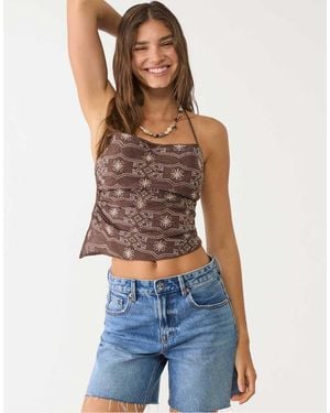 Stradivarius Embroidered Strappy Top - Blue