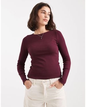 New Look Lettuce Edge Long Sleeve Top - Purple