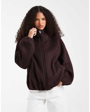 ASOS Funnel Neck Bubble Hem Jacket With Wool - Brown