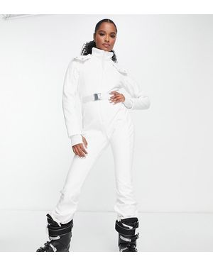 ASOS 4505 Ski & Snow 4505 Petite Ski Belted Ski Suit With Slim Kick Leg And Faux Fur Hood - White