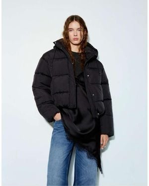 Pull&Bear Short Puffer Jacket With Hood - Blue