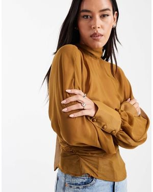 ASOS Batwing High Neck Blouse - Metallic