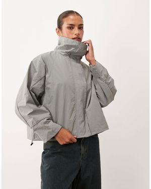Lioness Shoreline Funnel Neck Oversized Utility toggle Windbreaker Jacket - Gray