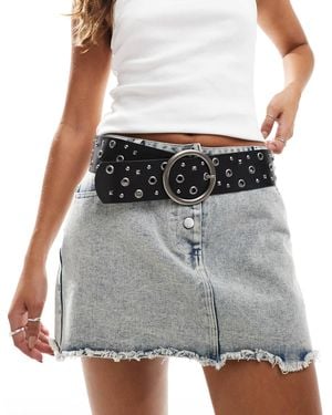 Glamorous Eyelet Chunky Belt - Gray