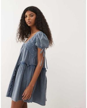 Reclaimed Vintage Denim Smock Dress With Pintuck And Seam Details - Blue