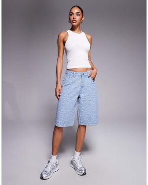 Liquor N Poker Leopard Print Denim Jorts - Blue