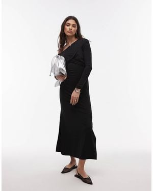 TOPSHOP Twist Front Long Sleeve Dress - White