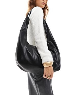 Pull&Bear Faux Leather Oversized Curved Bag - Black