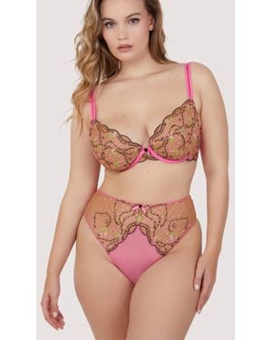 Playful Promises Spank Me & Nude Custom Embroidery High Waist Thong - Pink