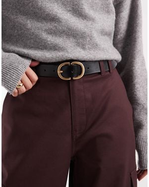 Pieces Leather Belt With Gold-tone Double Buckle - Grey