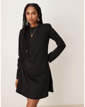 ASOS Shoulder Pad Detail Cinched Long Sleeve Casual Mini Dress - Black