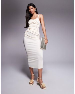ASOS Structured Pleated Bodice Detail Midi Dress - Grey