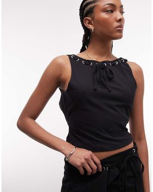 The Ragged Priest Eyelet Backless Top - Black