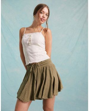 Miss Selfridge Minigonna Pantalone A Quadri Allacciata Sul Davanti - Verde