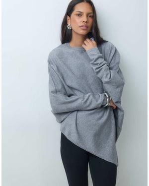 Mango Asymmetric Hem Knit Top - Grey