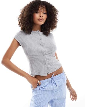 ASOS Cardigan A Maniche Corte Spazzolato Mélange A Coste Con Bottoni - Grigio