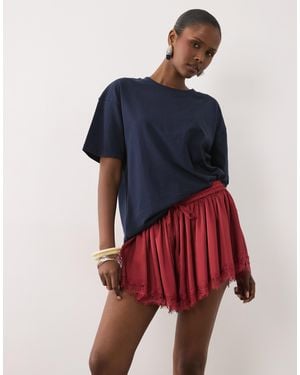 ASOS Lace Trim Volume Satin Shorts - Blue