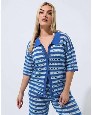 Yours Clothing Stripe Knitted Shirt - Blue