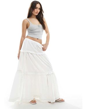 Monki Maxi Rok Met Stroken En Ruches - Wit