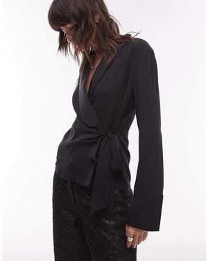 Mango Camicia Avvolgente Nera Drappeggiata - Blu