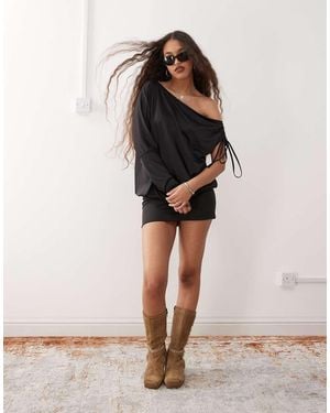 Monki Long Sleeve Draped Mini Dress - Black
