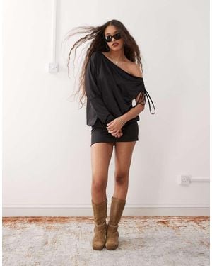Monki Long Sleeve Draped Mini Dress - Black
