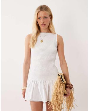 ASOS Shirred Drop Waist Mini Dress - Natural