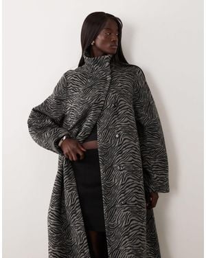 ASOS Asos design tall oversize-mantel im formellen stil mit grauem zebramuster - Schwarz