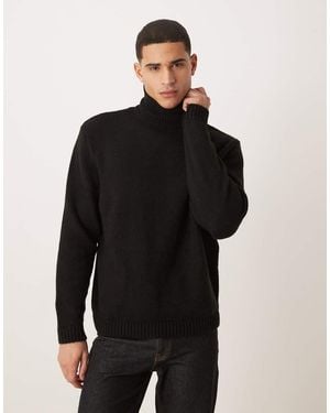 ASOS Oversized Knitted Textured Roll Neck Jumper - Black