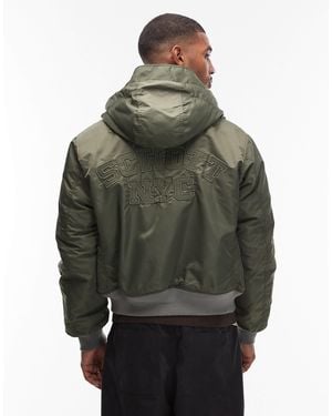 Schott Nyc Tonal Logo Hooded Cropped Padded Jacket - Gray