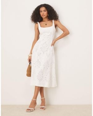 Mango Premium Cutwork Midi Dress - Natural