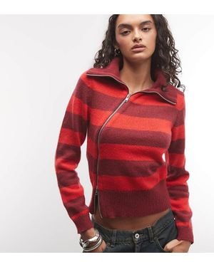 Collusion Jersey De Punto Asimétrico Con Cremallera En Raya Roja - Rojo