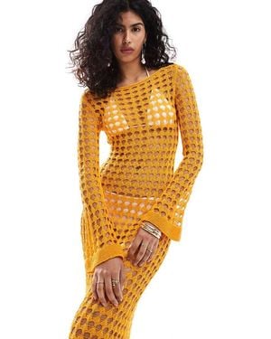 Mango Vestito Lungo A Maniche Lunghe All'Uncinetto - Arancione
