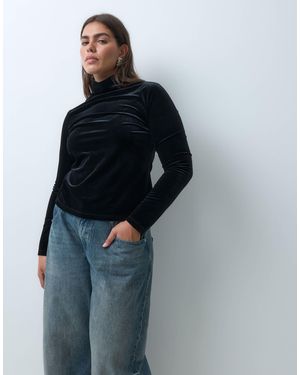 ASOS Asos Design Curve Velvet Roll Neck Top - Blue