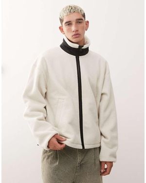 Weekday Half Zip Borg Fleece Sweatshirt - Natural