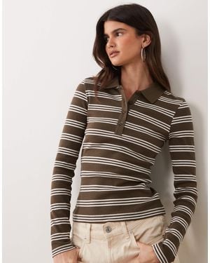 Brave Soul Long Sleeve Ribbed Polo Top - Brown